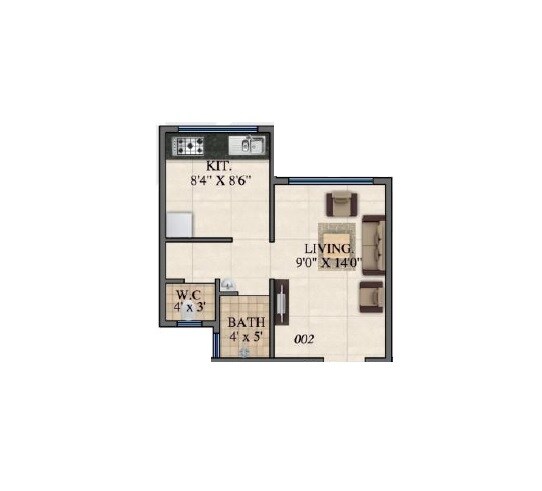 Floor plan of 195 Sq. Ft. Studio in Sameer Vrindavan Niketan, Thane