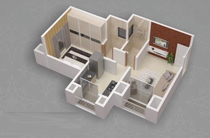 Floor plan of 1 BHK 413 Sq. Ft. Apartment in Samrin Heritage, Thane