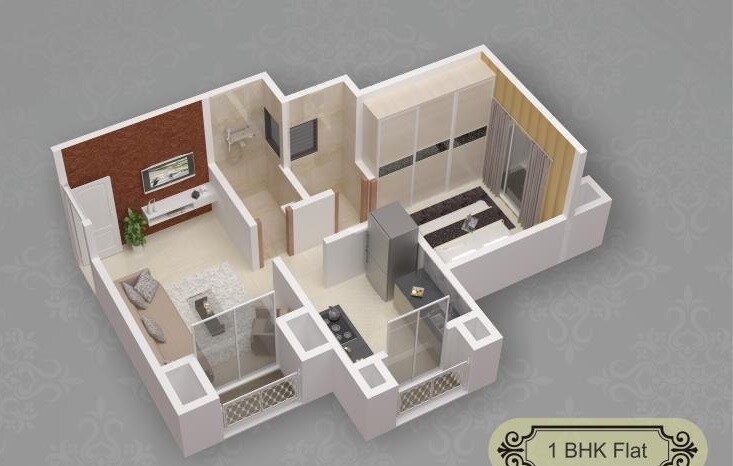 Floor plan of 1 BHK 402 Sq. Ft. Apartment in Samrin Heritage, Thane