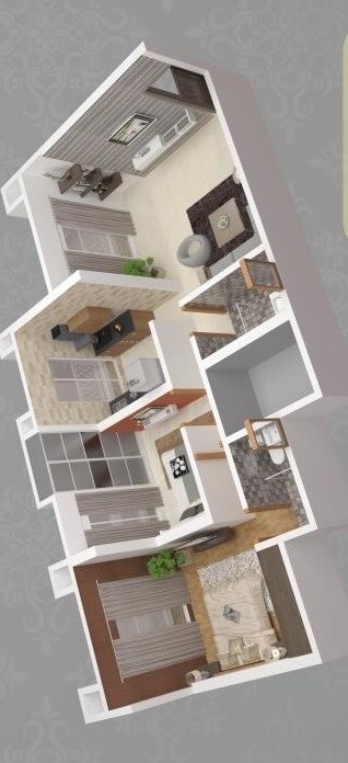 Floor plan of 2 BHK 674 Sq. Ft. Apartment in Samrin Heritage, Thane