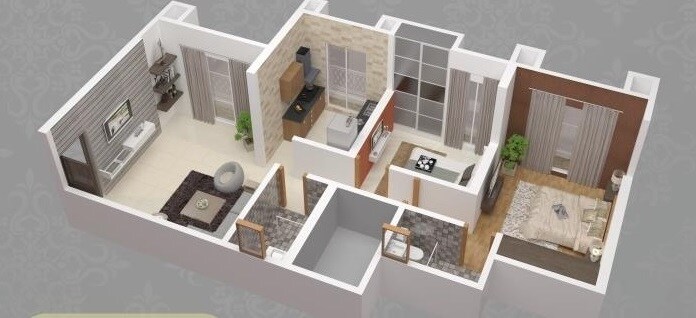 Floor plan of 2 BHK 777 Sq. Ft. Apartment in Samrin Heritage, Thane