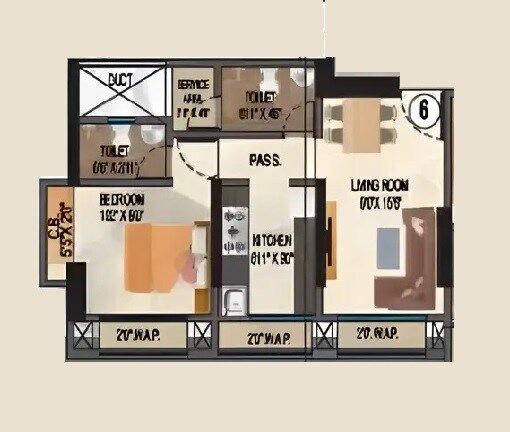 Floor plan of 1 BHK 420 Sq. Ft. Apartment in Samrin White Rose, Thane