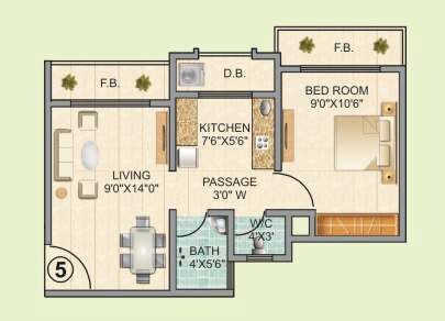 Floor plan of 1 BHK 323 Sq. Ft. Apartment in Sanghvi Eco City Phase 3, Thane