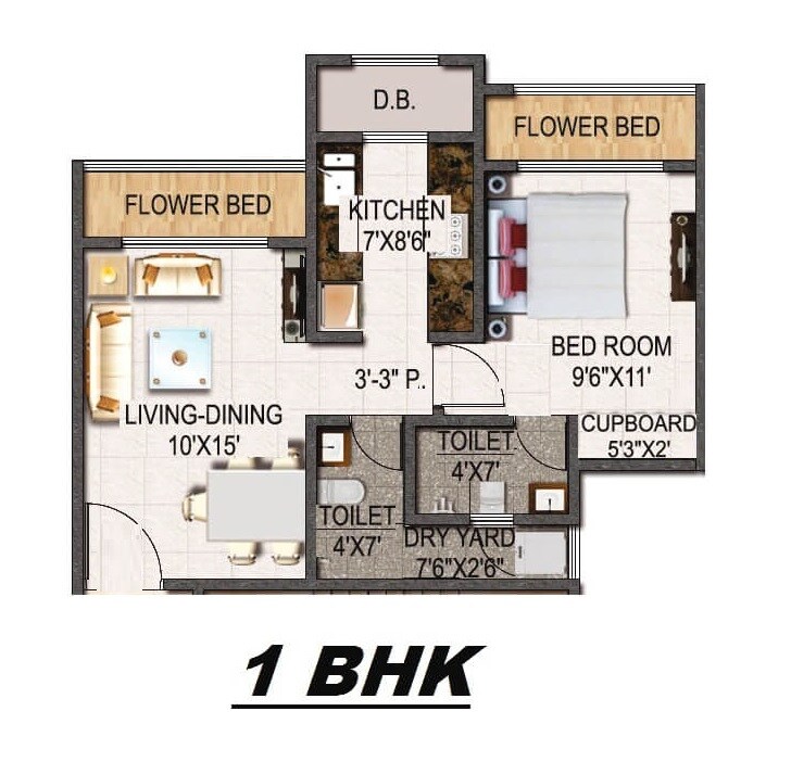 Floor plan of 1 BHK 465 Sq. Ft. Apartment in Sanghvi Ecocity, Thane