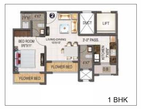 Floor plan of 1 BHK 548 Sq. Ft. Apartment in Sanghvi Ecocity, Thane