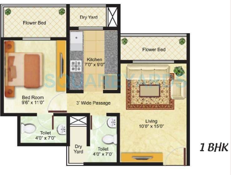 Floor plan of 1 BHK 425 Sq. Ft. Apartment in Sanghvi Ecocity, Thane