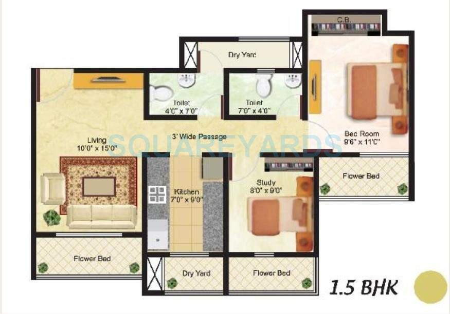 Floor plan of 1 BHK 445 Sq. Ft. Apartment in Sanghvi Ecocity, Thane
