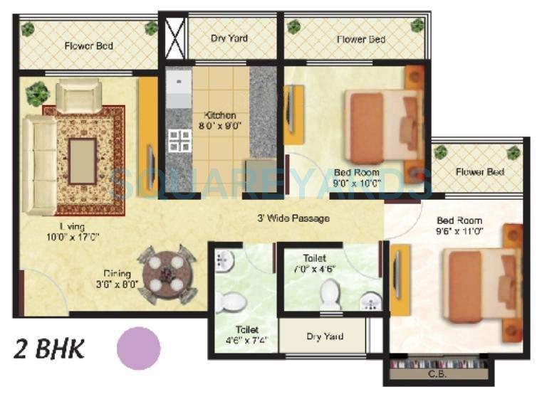 Floor plan of 2 BHK 590 Sq. Ft. Apartment in Sanghvi Ecocity, Thane