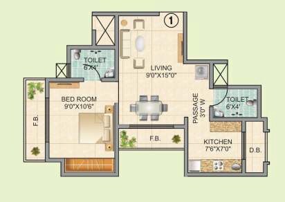 Floor plan of 1 BHK 449 Sq. Ft. Apartment in Sanghvi Ecocity Woods, Thane