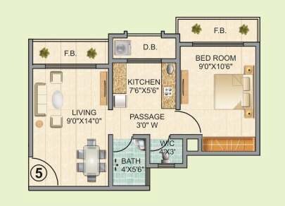 Floor plan of 1 BHK 491 Sq. Ft. Apartment in Sanghvi Ecocity Woods, Thane