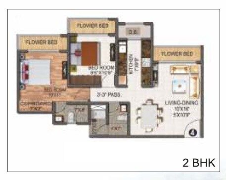 Floor plan of 2 BHK 598 Sq. Ft. Apartment in Sanghvi Ecocity Woods, Thane