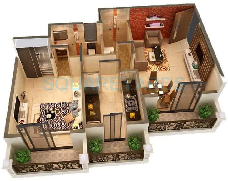 Floor plan of 1 BHK 600 Sq. Ft. Apartment in Sanghvi Golden City, Thane