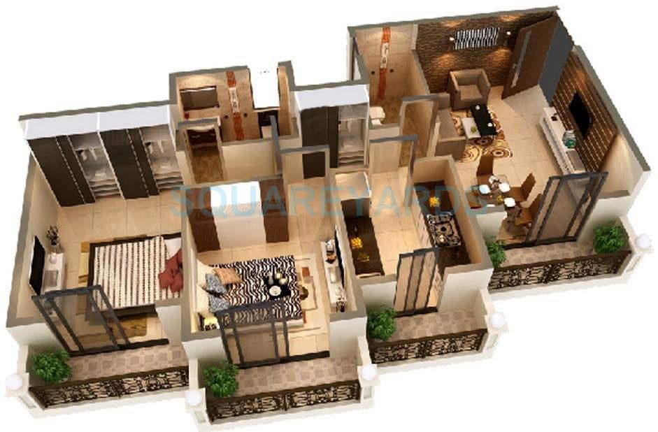 Floor plan of 2 BHK 820 Sq. Ft. Apartment in Sanghvi Golden City, Thane