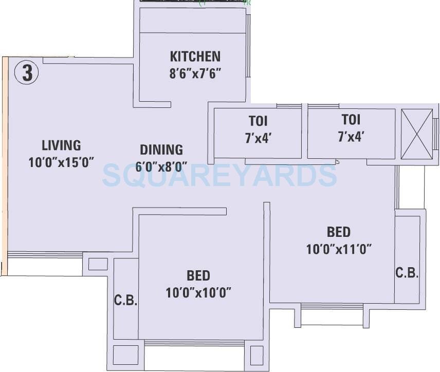 Floor plan of 2 BHK 890 Sq. Ft. Apartment in Sanghvi Hills, Thane