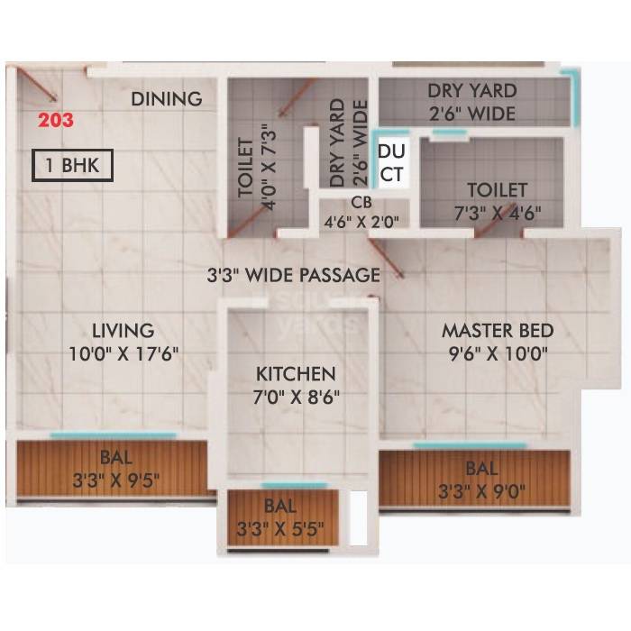 Floor plan of 1 BHK 427 Sq. Ft. Apartment in Sanghvi Nesta, Thane