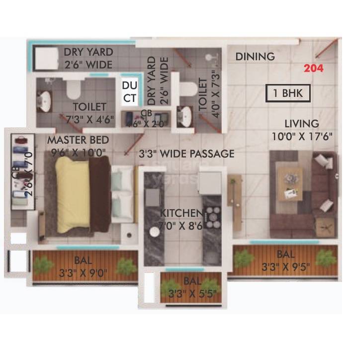 Floor plan of 1 BHK 550 Sq. Ft. Apartment in Sanghvi Nesta, Thane