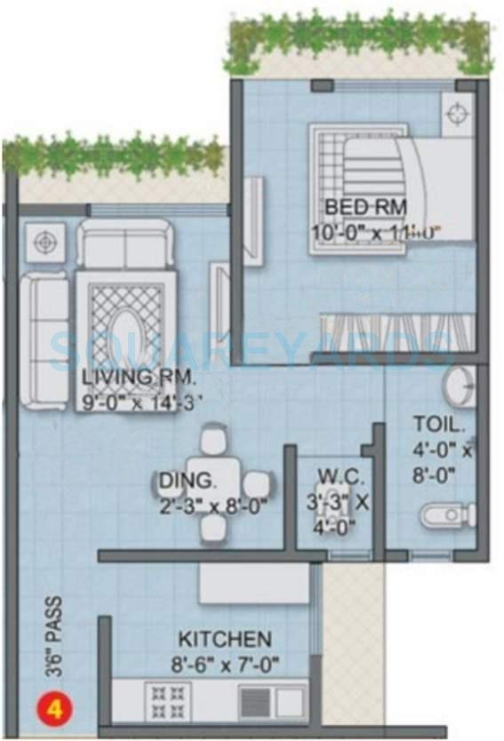 Floor plan of 1 BHK 500 Sq. Ft. Apartment in Sanghvi Paradise, Thane