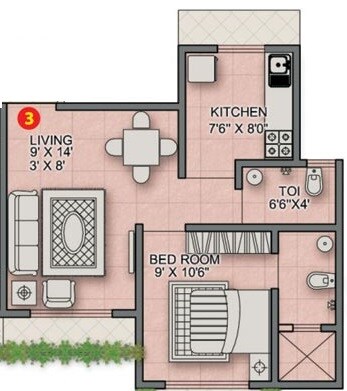 Floor plan of 1 BHK 700 Sq. Ft. Apartment in Sanghvi Paradise, Thane