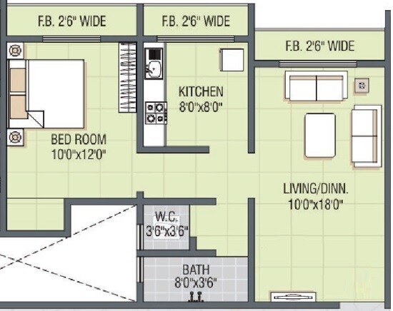 Floor plan of 1 BHK 350 Sq. Ft. Apartment in Sanghvi Parsssva Classic, Thane