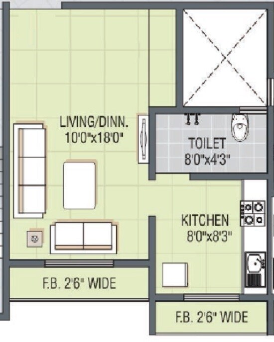 Floor plan of 291 Sq. Ft. Studio in Sanghvi Parsssva Classic, Thane