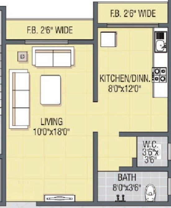 Floor plan of 306 Sq. Ft. Studio in Sanghvi Parsssva Classic, Thane