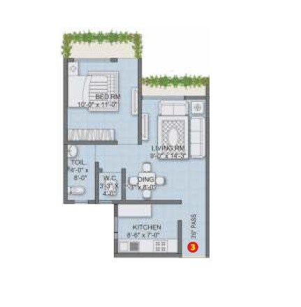Floor plan of 1 BHK 248 Sq. Ft. Apartment in Sanghvi S3 Paradise Phase 1, Thane