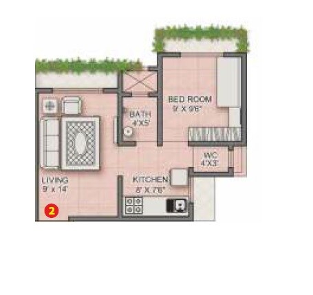 Floor plan of 1 BHK 417 Sq. Ft. Apartment in Sanghvi S3 Paradise Phase 1, Thane