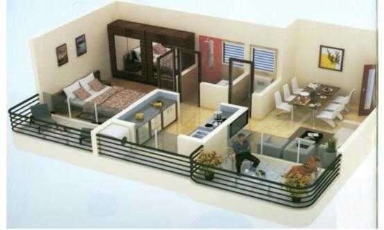 Floor plan of 1 BHK 680 Sq. Ft. Apartment in Sanghvi Shankheshwar Nagar, Thane