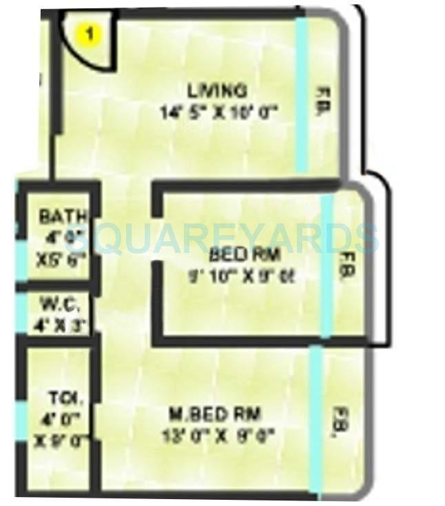 Floor plan of 1 BHK 675 Sq. Ft. Apartment in Sanghvi Shankheshwar Nagar, Thane