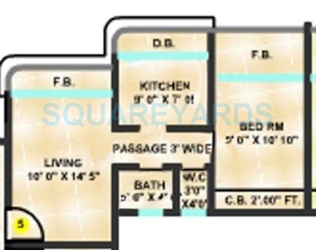 Floor plan of 1 BHK 785 Sq. Ft. Apartment in Sanghvi Shankheshwar Nagar, Thane