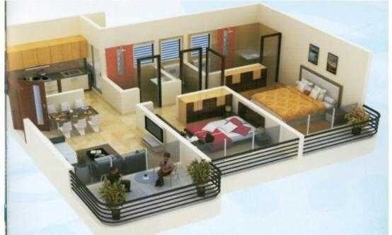Floor plan of 2 BHK 860 Sq. Ft. Apartment in Sanghvi Shankheshwar Nagar, Thane