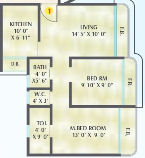 Floor plan of 2 BHK 675 Sq. Ft. Apartment in Sanghvi Shankheshwar Nagar Phase 3, Thane
