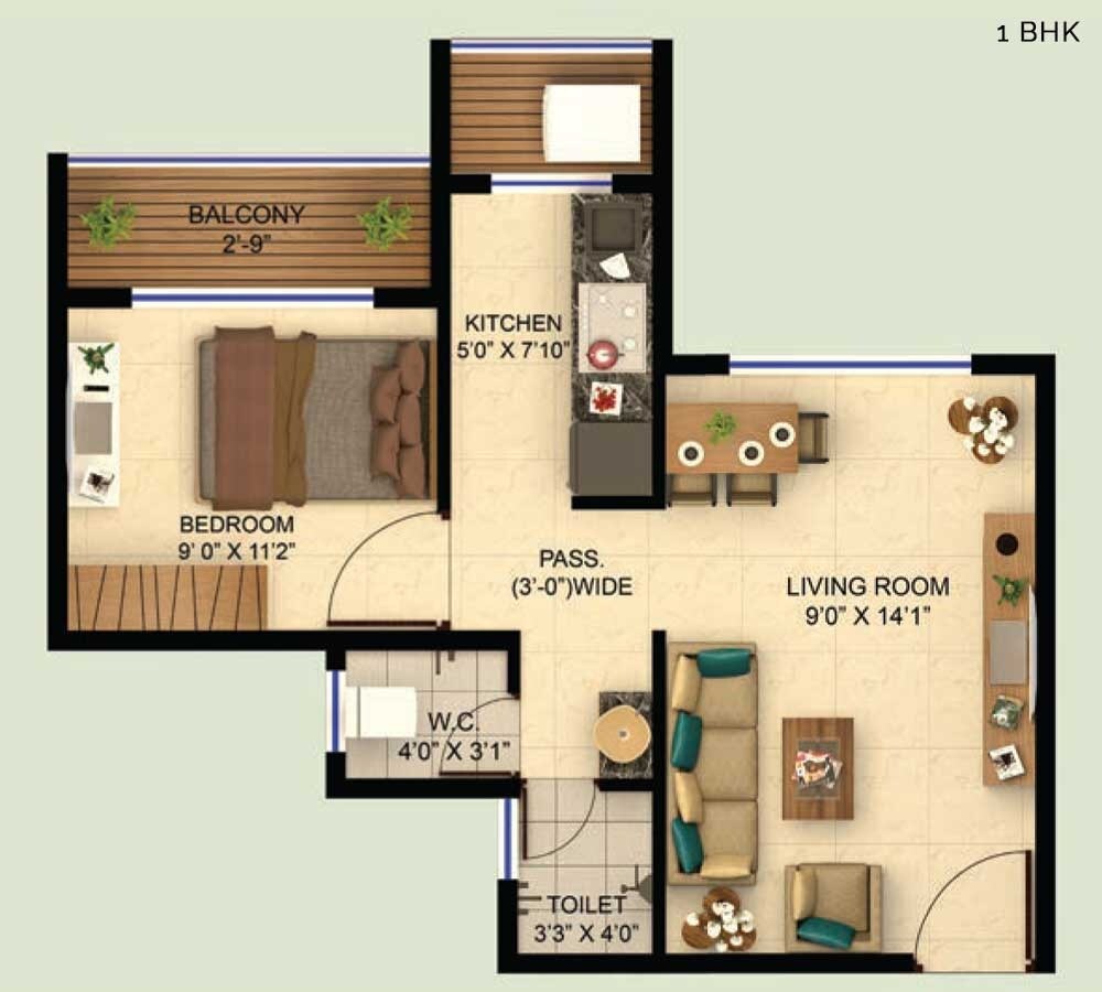 Floor plan of 1 BHK 251 Sq. Ft. Apartment in Sanghvi Shri Parrsssva City, Thane
