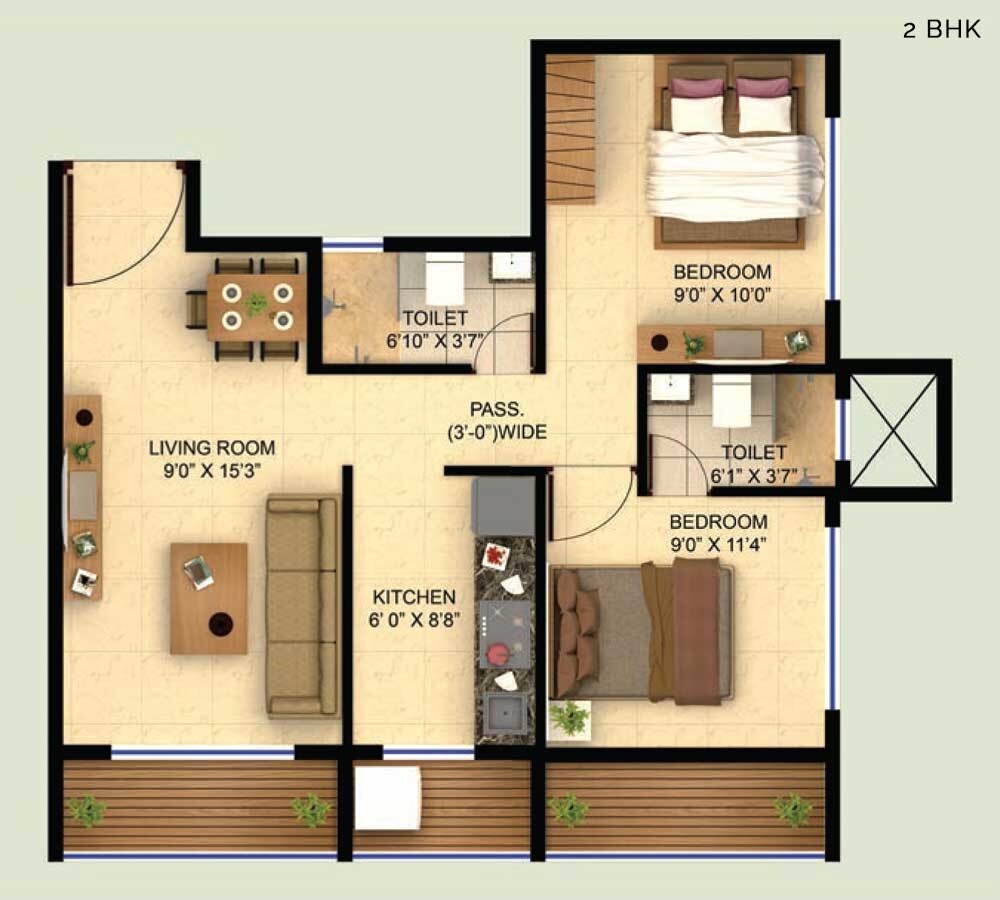 Floor plan of 2 BHK 465 Sq. Ft. Apartment in Sanghvi Shri Parrsssva City, Thane