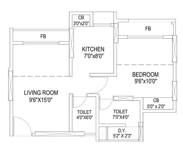 Floor plan of 1 BHK 393 Sq. Ft. Apartment in Sanghvi Valley, Thane