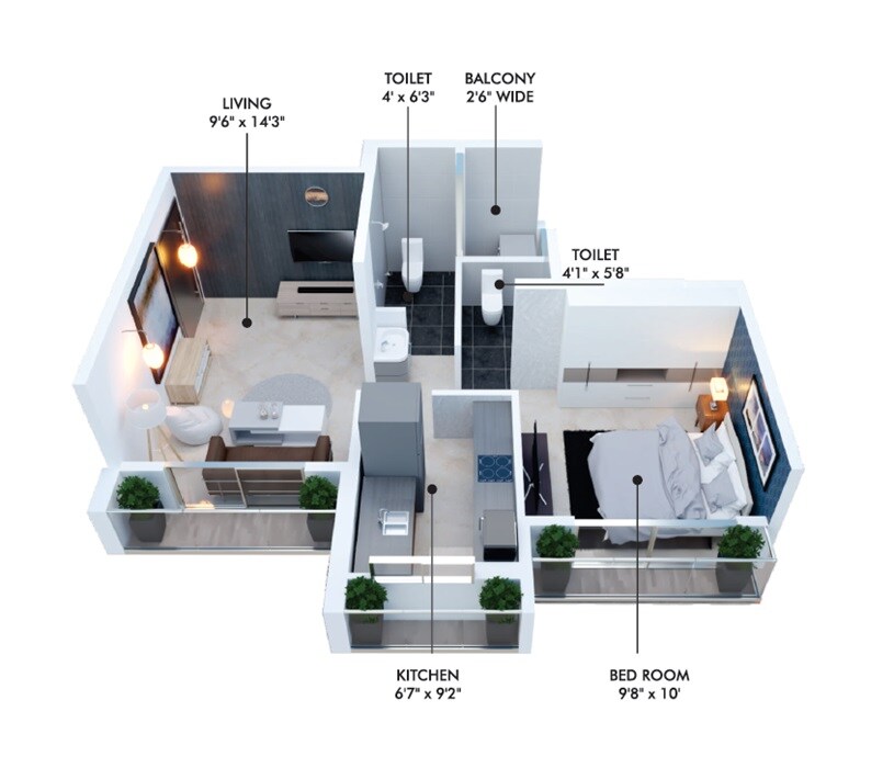 Floor plan of 1 BHK 455 Sq. Ft. Apartment in Sangle Trinity, Thane