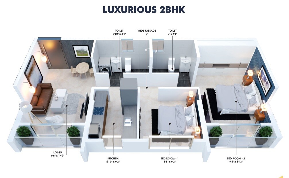 Floor plan of 2 BHK 660 Sq. Ft. Apartment in Sangle Trinity, Thane