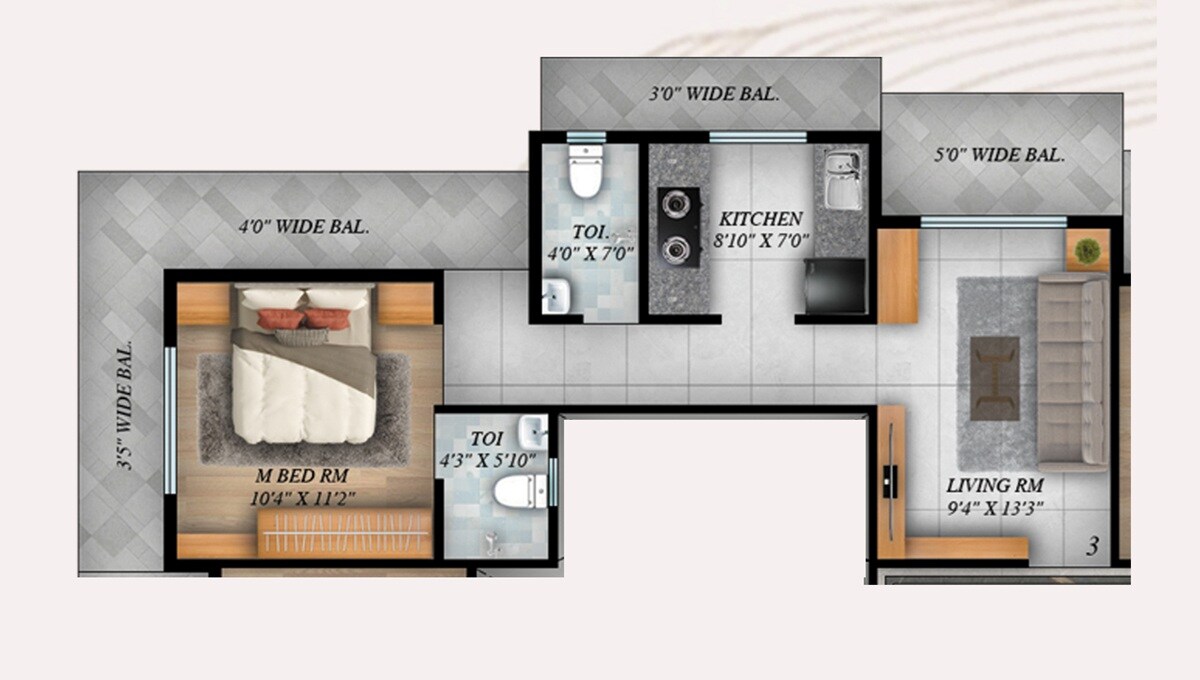 Floor plan of 1 BHK 425 Sq. Ft. Apartment in Sanskruti Pariwas CHS, Thane