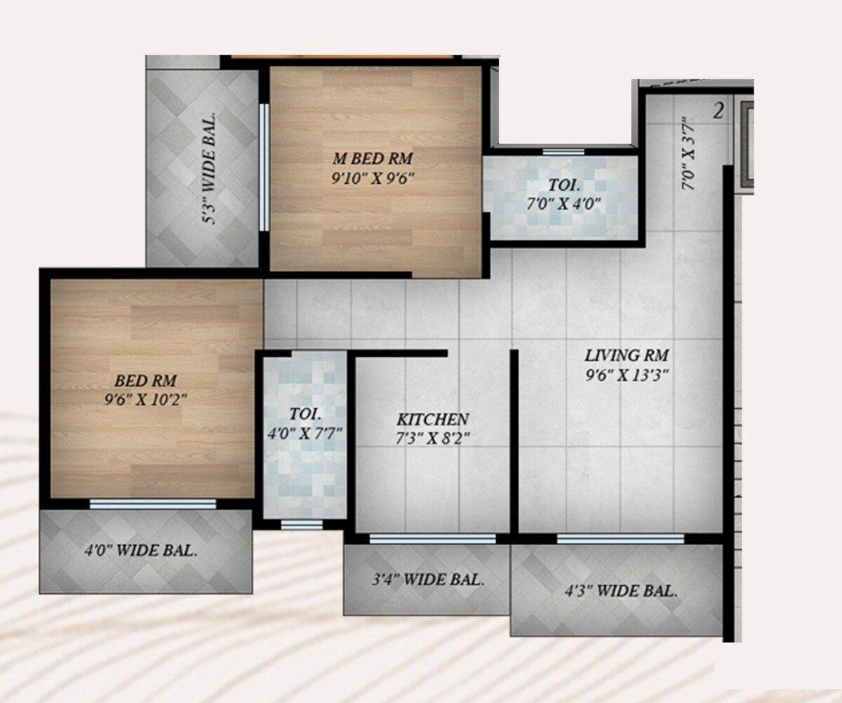 Floor plan of 2 BHK 660 Sq. Ft. Apartment in Sanskruti Pariwas CHS, Thane