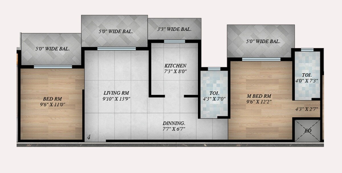 Floor plan of 2 BHK 670 Sq. Ft. Apartment in Sanskruti Pariwas CHS, Thane
