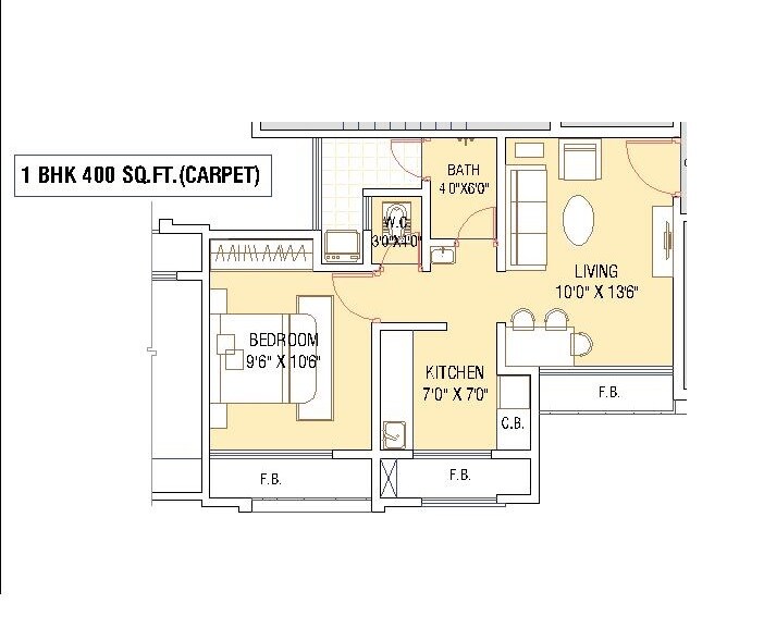 Floor plan of 1 BHK 400 Sq. Ft. Apartment in Saptashree Galaxy, Thane