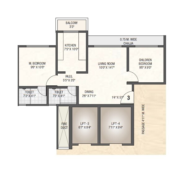 Floor plan of 2 BHK 547 Sq. Ft. Apartment in Saptashree Galicia, Thane