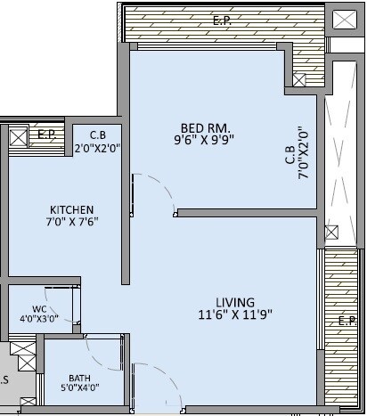 Floor plan of 1 BHK 358 Sq. Ft. Apartment in Saptashree Guruprerna, Thane