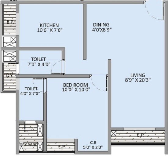 Floor plan of 1 BHK 504 Sq. Ft. Apartment in Saptashree Guruprerna, Thane