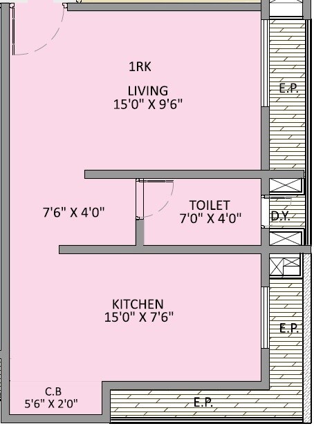 Floor plan of 344 Sq. Ft. Studio in Saptashree Guruprerna, Thane