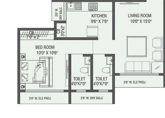 1 BHK 464 Sq. Ft. Apartment in Saptashree Heights