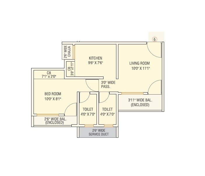 Floor plan of 1 BHK 464 Sq. Ft. Apartment in Saptashree Heights, Thane