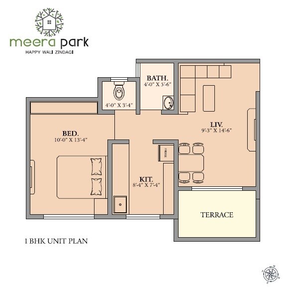 Floor plan of 1 BHK 314 Sq. Ft. Apartment in Saraswati Meera Park, Thane