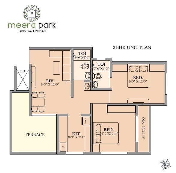 Floor plan of 2 BHK 460 Sq. Ft. Apartment in Saraswati Meera Park, Thane