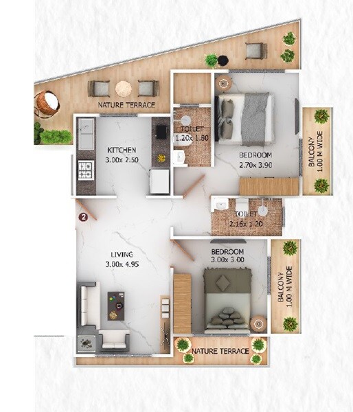 Floor plan of 2 BHK 848 Sq. Ft. Apartment in Saraswati Meera Square, Thane